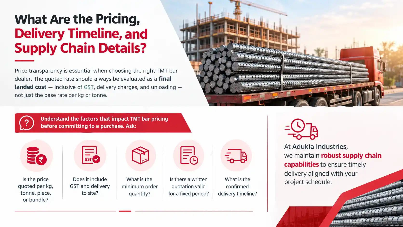 TMT Bar Pricing And Delivery Details